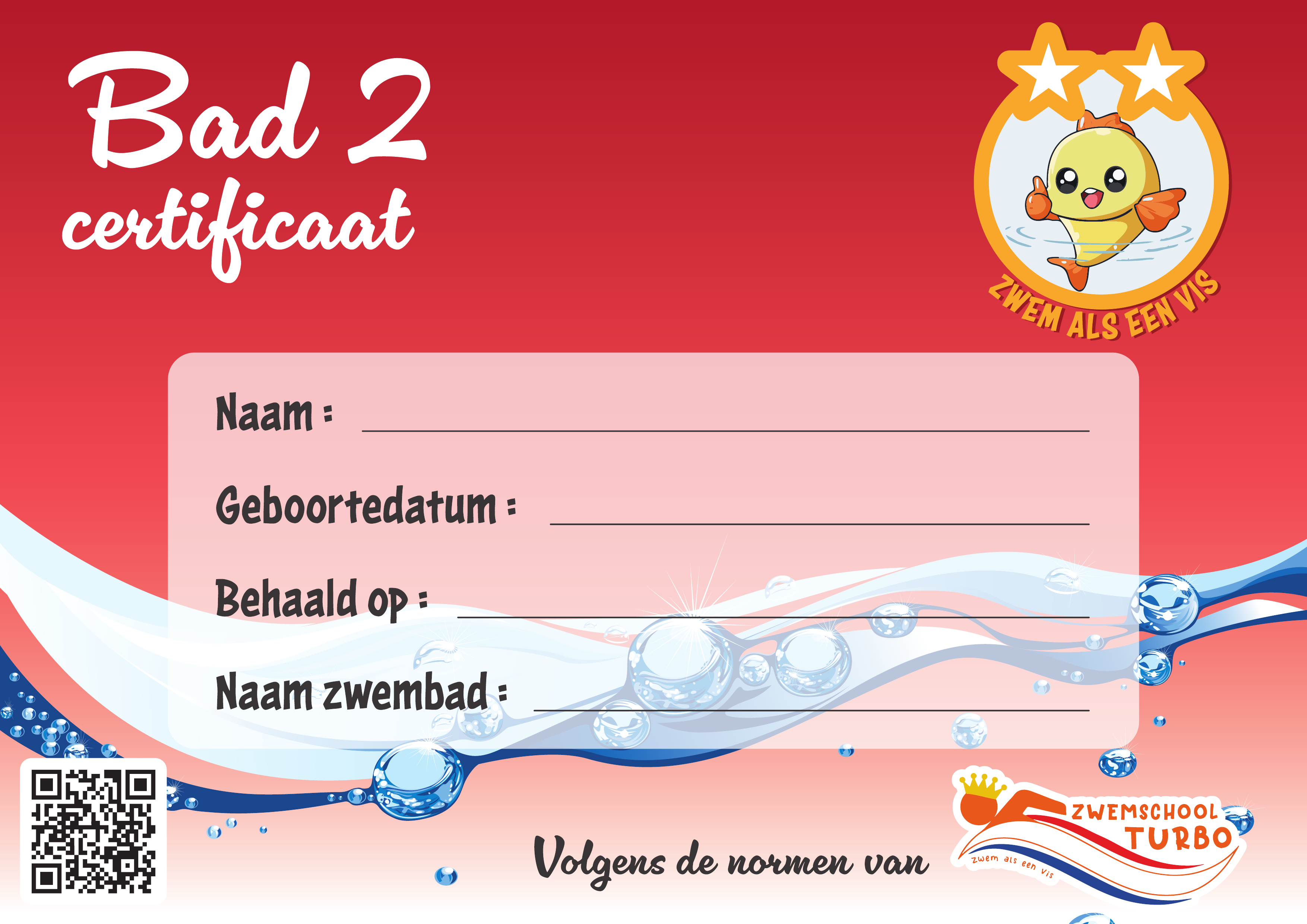 Bad 2 Certificaat (Rood) - Zwemschool Turbo